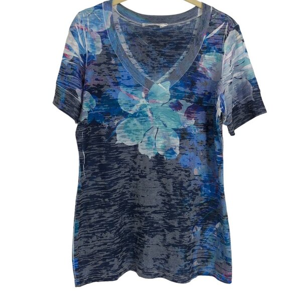 Revolution by Ricki's blue floral short sleeve v-neck t-shirt size M - Picture 1 of 14